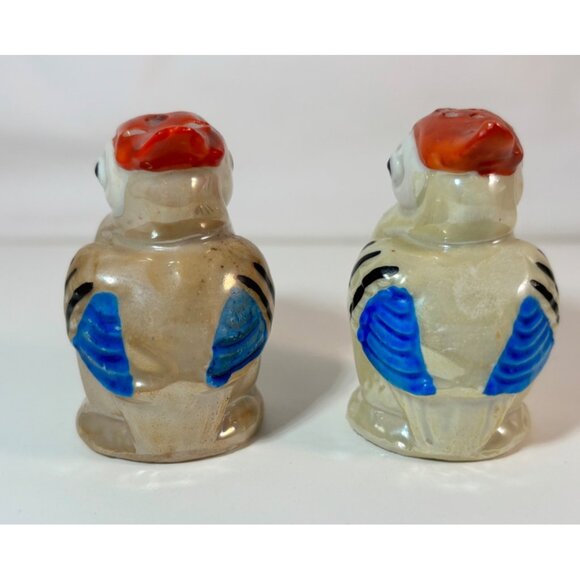 Vintage Luster ware Bird Salt and Pepper Shakers Blue & Tan - Picture 3 of 5